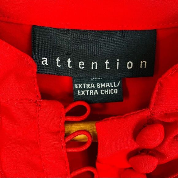 ATTENTION Red 3/4 Sleeve Pleated Ruffle Button Blouse Top - Picture 6 of 8